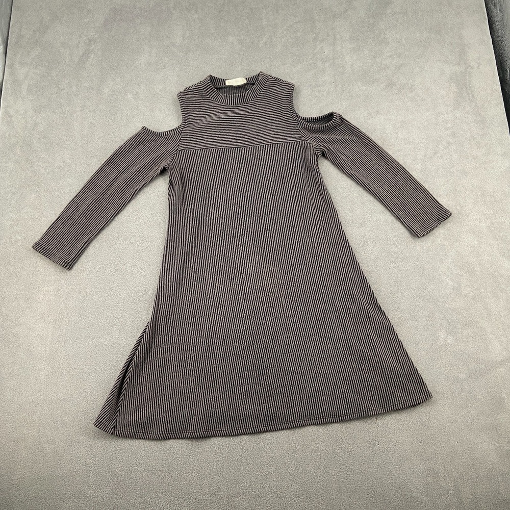 Millibon USA A-Line Dress Womens Black Gray Striped‎ Textured Knit Cold Shoulder